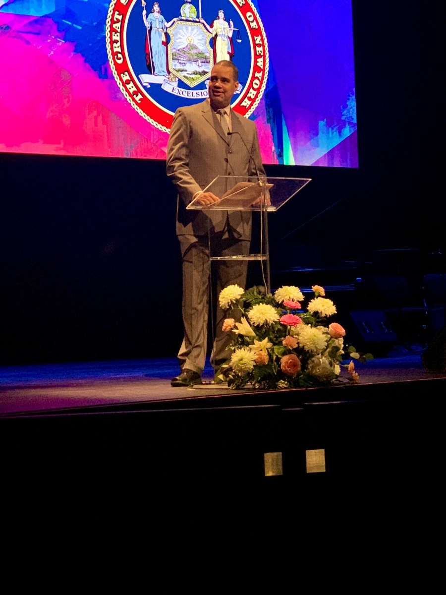 Acting President and CEO of DASNY Reuben McDaniel, III delivers the Call to Commemoration at the NYS Dr. Martin Luther King, Jr. Memorial Observance in Albany.
