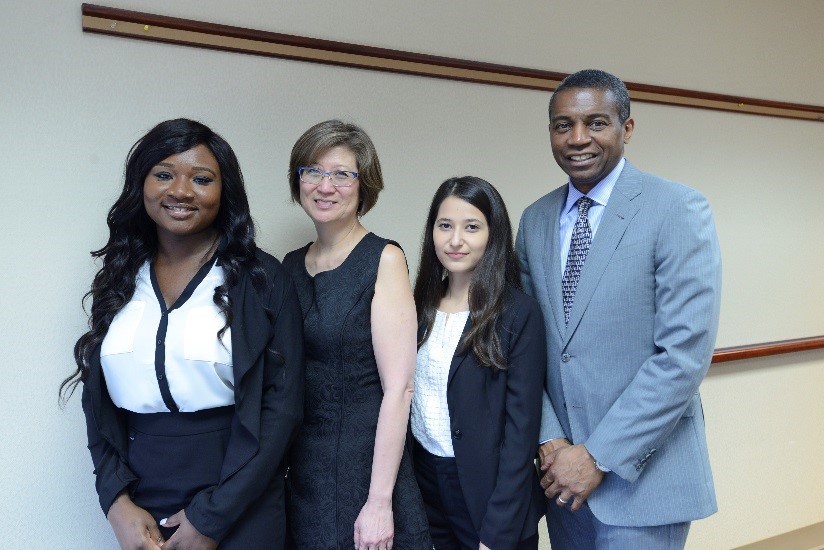 From left, Criseidra Tait, inaugural fellow, Portia Lee, DASNY’s Managing Director of Public Finance and Portfolio Monitoring,  Dilshoda Kurbonova, inaugural fellow, and  ﻿Dr. Bushell, DASNY President & CEO.