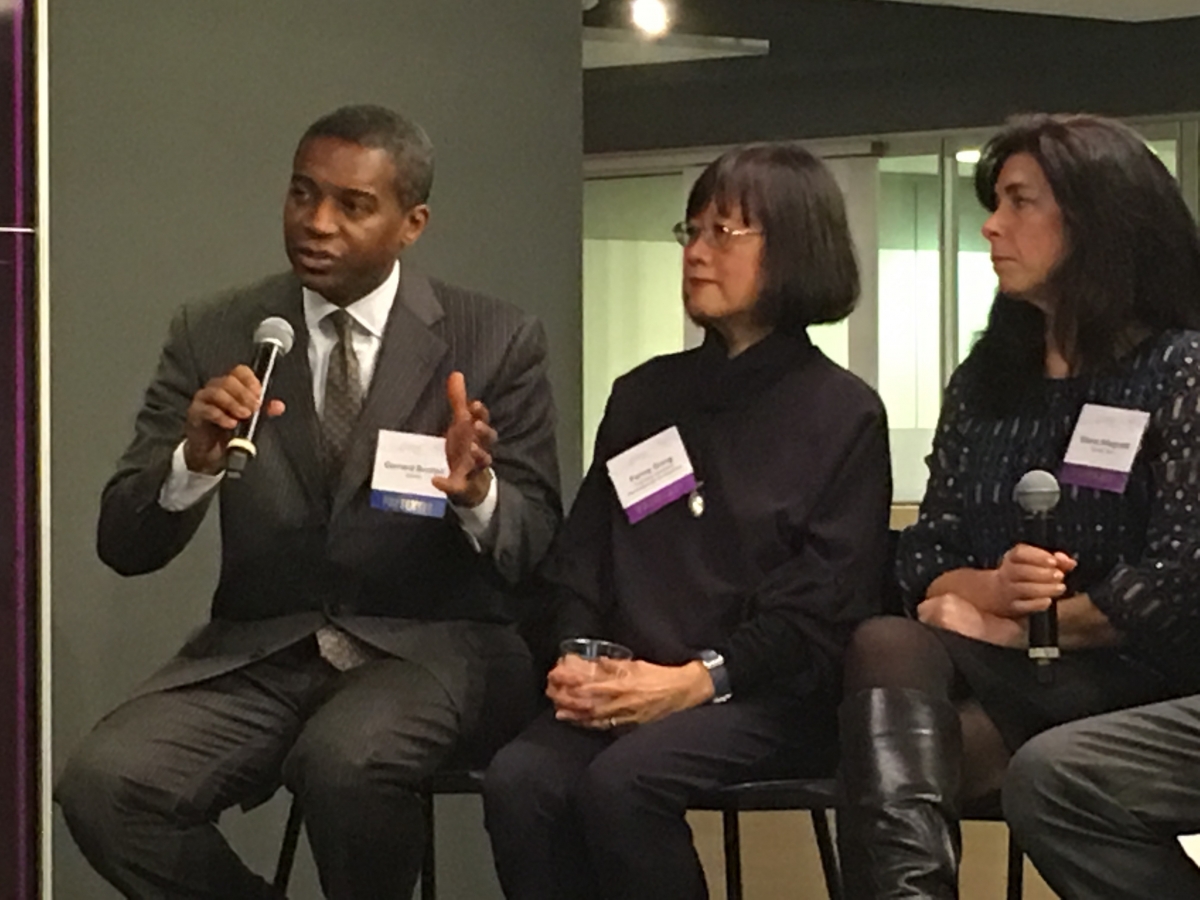 Gerrard P. Bushell, DASNY President & CEO, Fanny Gong, Asst. VP of Design Mgmt for Manhattanville Development Group at Columbia University, Diana Allegretti, Director of Design and Construction at Cornell Tech